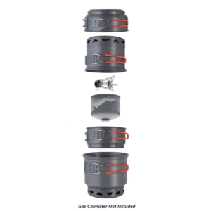 Mons Peak IX Trail 123 HE UL Cook Set with Stove – ultralight backpacking cookware system with nested anodized aluminum pots and high-performance stove (gas canister not included)