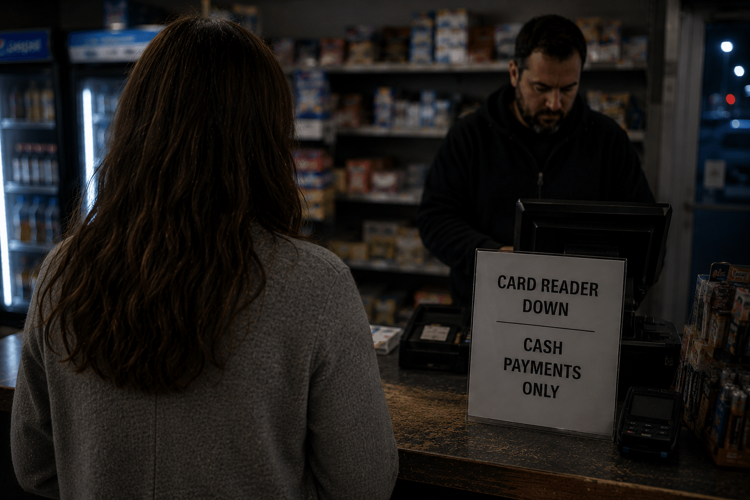 the red sign is weird looking and products need to be blurried somehow